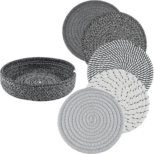 Kyaoayo-5 Pièces Dessous De Plat En Fil De Coton,Dessous De Plat Ronds Tressés Tapis Porte Casseroles, 5 Couleurs - Ronds Tressés - Pour Casseroles, Poêles Et Assiettes