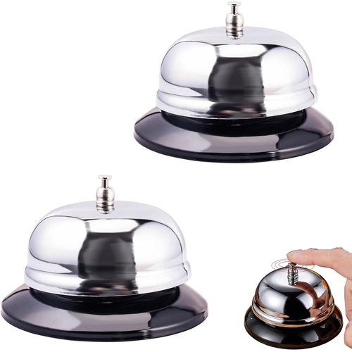 BAERTMY-2 Pièces Sonnette De Service, Inoxydable Restaurant Cloche, Clochette De Table Usages Multiples, Pour Hôtel, Cuisine, Bar, Restaurant (8.5 X 5.5 Cm Argent)
