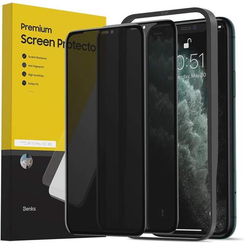 Verre Trempé Anti Espion iPhone X/XS/11 Pro 2 Pièces Privacy Bord Doux Film  de Protection écranavec Cadre d'Alignement Vitre Protecteur Protège écran  pour iPhone 11 Pro/XS/X 5 8 Pouces