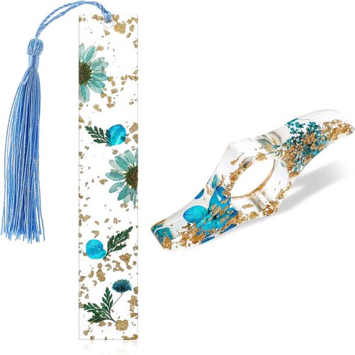 2 Pack Resin Book Holders For Girls Transparent Flower Pattern Handmade Tassel Bookcase Cute Accessory Gift For Reading Lovers Student Teacher