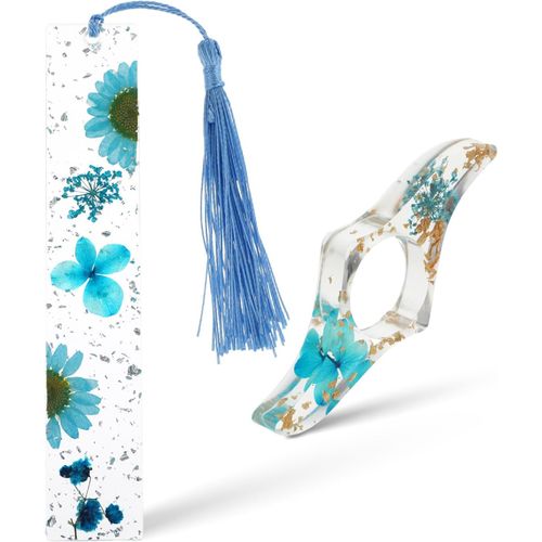 Book Page Holder,2 Pack Resin Dried Flowers With Tassel,Book Accessories For Reading Lovers,Gift For Library Verse,Readers,Literary (Blue)