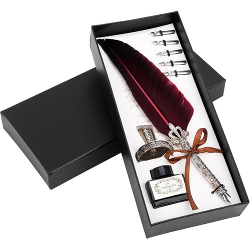 Set De 8 Stylos De Calligraphie Avec Etui - Encrier Et 5 Plumes - Kit Stylo Plume Encre Noire - Coffret Idéal Pour Débutants En Ecriture Caligraphique - Adulte Et Enfant.[G1202]