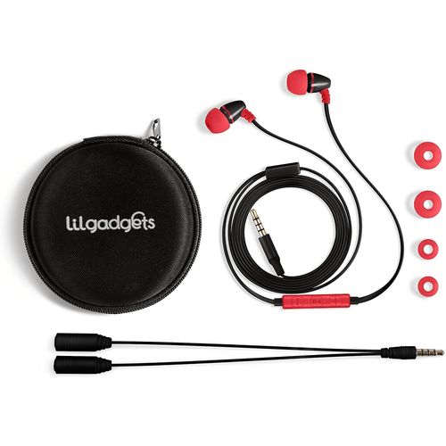 Les Écouteurs Filaires Bestbuds Sont Sûrs Et Confortables Pour Les Enfants, Dotés D'Un Microphone En Ligne, D'Un Étui De Voyage, D'Un Répartiteur Et D'Une Couleur Rouge/Noire.[CAS6214060]