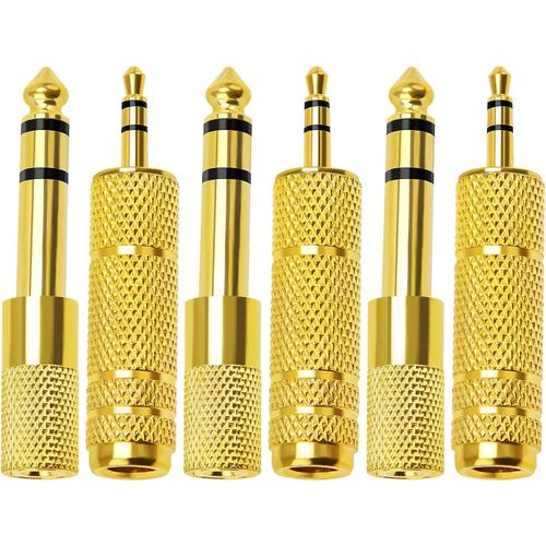 6 Pièces Adaptateur Casque, Prise Trs Audio Stéréo 6.35Mm Mâle À 3.5Mm Femelle Et 3.5Mm Mâle À 6.35Mm Femelle, Adaptateur Jack Stéréo Pour Casque Et Microphone, Plaqué Or[CAS6215515]