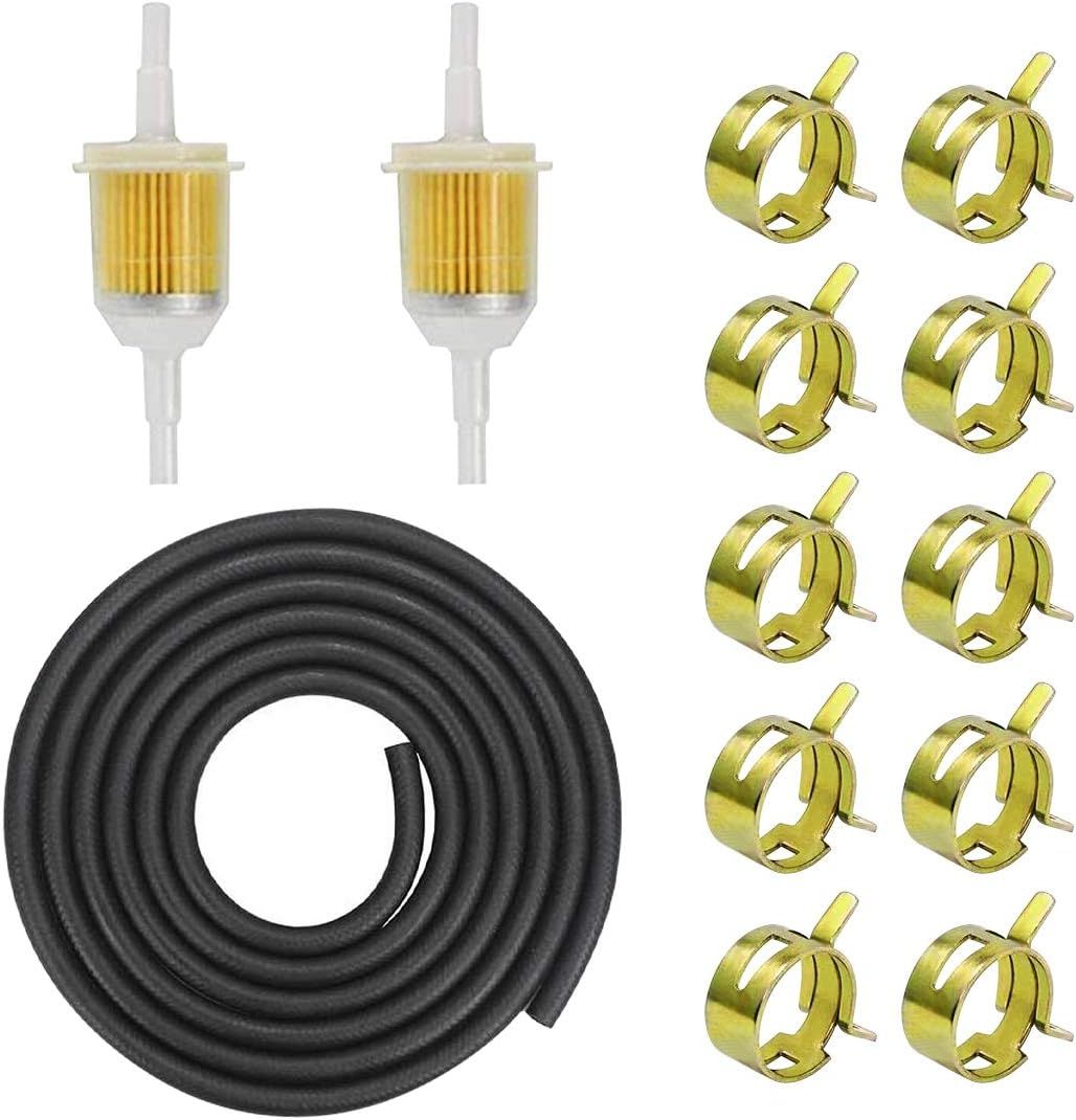 Kit De Tuyau D'essence, Conduite De Carburant De 2 M De Diamètre De 5 Mm + 2 Filtres À Carburant D'interface De 5 Mm + 10 Colliers De Serrage De 9 Mm Pour Voiture, Moto, Scooter