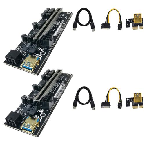 Paquet de 2 Carte Riser Graphique V011 PRO PCI-E 1X à 16X USB3.0 60 Cm avec 10 Condensateurs Solides pour Extraction de GPU