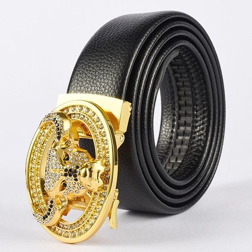 1 Homme Boucle Automatique Ceinture En Cuir De Haute Qualité Hommes Ceinture D'affaires Doré Taille Boucle Strass Décoration Mâles Ceinture De Luxe