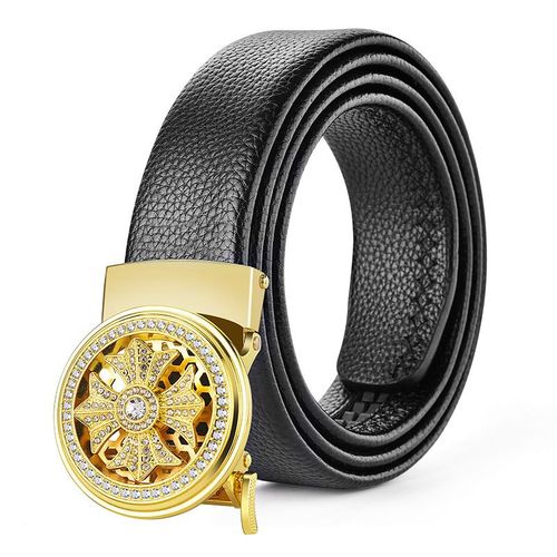 Homme Boucle Automatique Ceinture En Cuir De Haute Qualité Hommes Affaires Ceinture Dorée Taille Boucle Strass Décoration Mâles Ceinture De Luxe