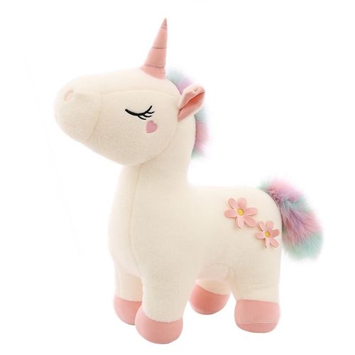 Blanc Kawaii Licorne En Peluche En Peluche Jouet Doux Animal Cheval Poupées Pour Enfants Fille Oreiller Cadeaux D'anniversaire