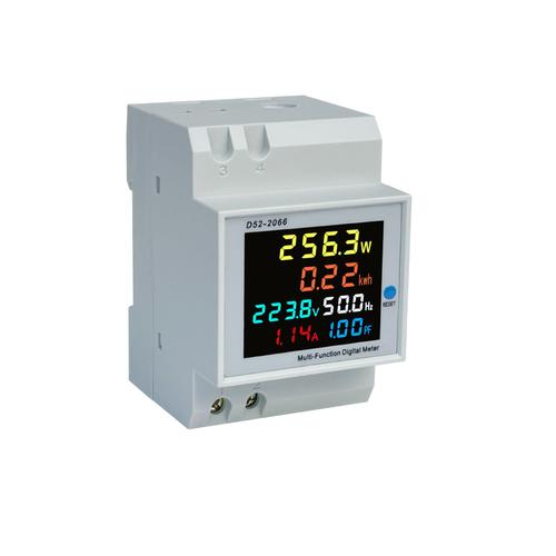 Compteur d'énergie monophasé rail DIN affichage électrique AC 40-300V 100A voltmètre ampèremètre Watt Kwh fréquence wattmètre intégré CT