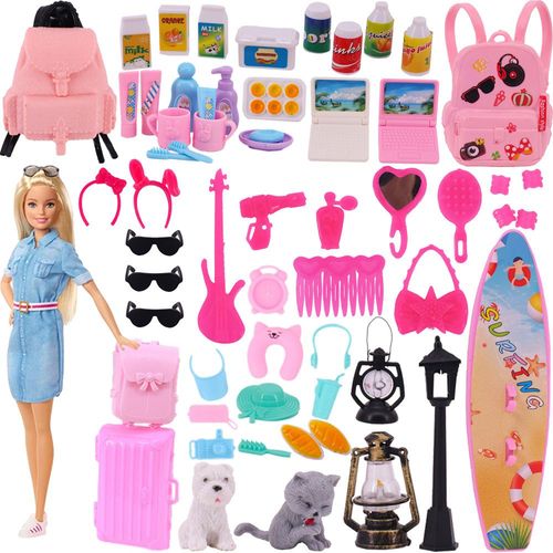 55 Accessoires De Poupée Barbie Chaussures Valise Sac À Dos Meubles De Maison De Poupée Appareils De Vie