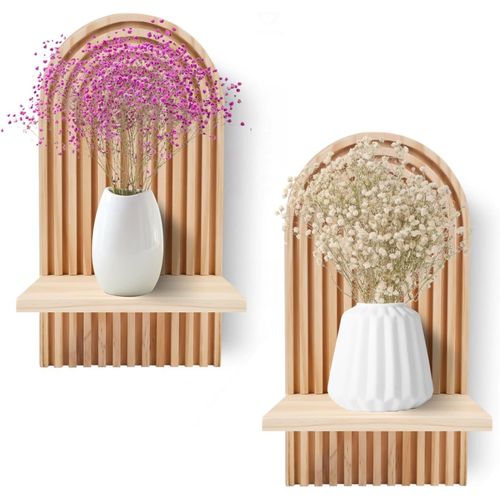 2 Pcs Étagères En Bois Pour La Décoration Murale Étagère Murale Bohème Moderne Support Mural En Bois Bohème Style Étagère Pour La Cuisine, La Chambre, La Salle De Bain, Salon,Dortoir.[G45]