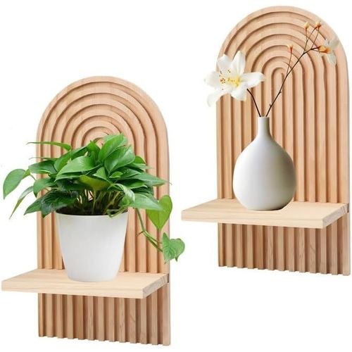 2 Ps Etagere Murale Bois Etagere Murale Chambre Livré Avec 2 Paquets De Vis,Étagère Murale Bohème Moderne,Decoration Murale,Pour Plantes,Livres,Photos Et Objets De Collection (Bois Couleur 1).[G189]