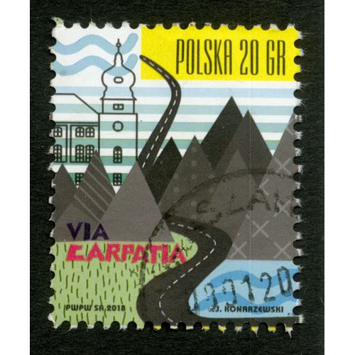 Timbre Oblitéré Polska, Via Carpatia, 2018, 20 Gr
