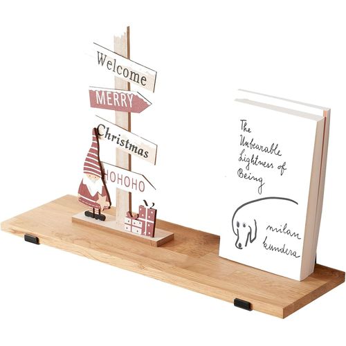 Étagère Murale Flottante En Bois, Chêne Naturel Étagère Flottante En Bois Massif Rustique Etagere Mural Avec Pour Chambre, Salon, Cuisine Et Salle De Bain (30 Cm).[G220]