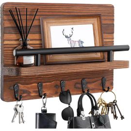 Porte-Clés Mural En Bois Avec 5 Crochets, Accroche Clef Mural Avec Étagère Pour Courrier, Clés, Lettres, Journaux, Support Clef Mural, Rangement Clef Mural Pour Couloir, Entrée, Bureau.[G210]