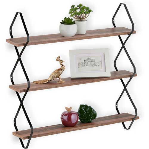 Étagère Murale, 3 Niveaux, Hxlxp: 60x60x18,5 Cm, Support Mural, Design Industriel, Mdf & Métal, Marron/Noir.[G318]