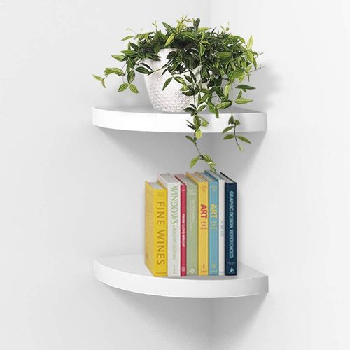 Étagère Murale D'angle Blanche, Étagères D'angle En Bois Fixées Au Mur Pour Salon, Chambre À Coucher, Cuisine, Lot De 2.[G369]