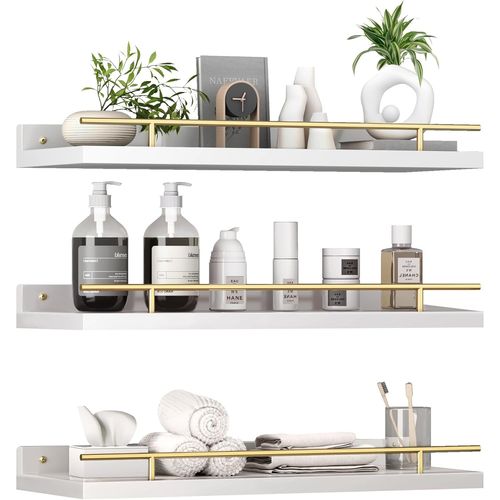 Etagere Murale Bois, Lot De 3 Etagere Salle De Bain, Etagere Murale Cuisine, Étagère Murale, Etagères Murales Pour Salon/Bureau..[G16]