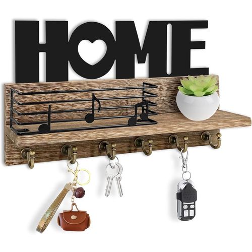 Porte Clef Mural Bois À 6 Crochets - Home Décoration Boîte À Clés Vintage, Boite A Clefs Murale Avec Étagère De Rangement Pour Rangement Des Clés Et Courrier À L'entrée (Rétro Vintage).[G458]