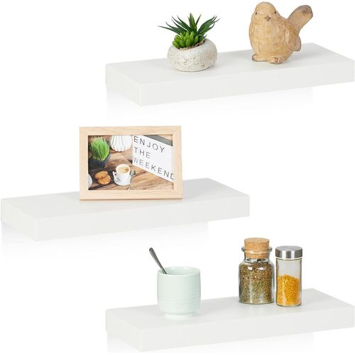 Étagères Murales, Lot De 3, L X P : 38 X 15 Cm, Décoration Murale, Design Moderne, Rangement, Support, Blanc.[G488]