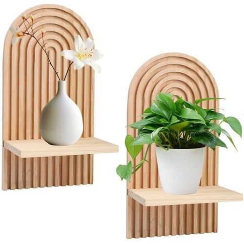Lot De 2 Étagère Murale En Bois Pour La Décoration, Etagere Flottante Murale Bohème Moderne Support Mural En Bois Bohème Style Pour La Cuisine, La Chambre, La Salle De Bain, Salon(Bois).[G399]