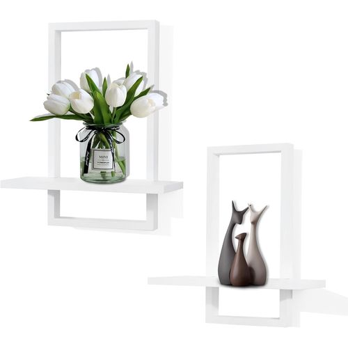 Cadre En Chêne, Étagères Flottantes Pour Mur, Étagère De Rangement Carrée Pour Salon, Chambre À Coucher, L+S, Lot De 2, Blanc.[G571]