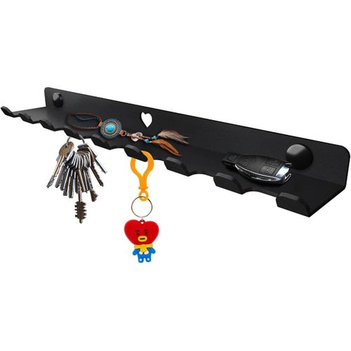 Porte-Clés Et Porte-Lettres Mural En Métal Avec Étagère, Support Pratique Pour Courrier, Porte-Clefs Noir, Organisateur Mural Avec 9 Crochets, Étagère Pour Lettre À Entrée.[G801]