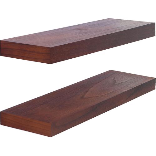 Lot De 2 Meubles Étagères Murales Flottantes En Bois Épais Rustique Creux Pour Salon, Cuisine, Salle De Bain, Décoration De La Maison, 60 X 17 X 4,5 Cm, Noyer Foncé.[G937]