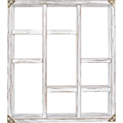 Étagère Flottante En Bois Rustique À 9 Compartiments - 45 X 40 Cm - Étagère D'exposition Légère En Bois Massif (Blanc Rustique).[G947]