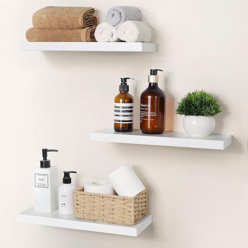 Lot De 3 Étagères Flottantes Blanches À Installation Invisible, Décoration Moderne Pour Salle De Bain, Chambre, Salon, Cuisine, Bureau, Etc., 40 X 15 X 1,5 Cm.[G964]