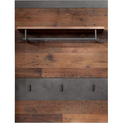 Panneau Mural De Robe Avec Étagère, Triangle Pour Vetements Et Boutons De Vestiaire, Indy, 80 X 106 X 28 Cm, Vieux Bois Nb, Graphite Gris Matera.[G1039]