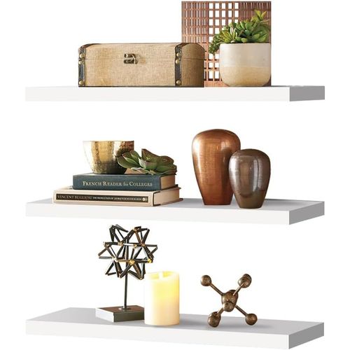 Lot De 3 Étagères Flottantes En Bois À Fixation Murale, Meuble De Rangement, Décoration D'intérieur Moderne, Étagères Murales Pour Salon, Bureau, Chambre, Salle De Bain, Cuisine, Blanc.[G1028]