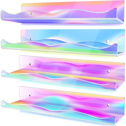 Lot De 4 Étagères Flottantes En Acrylique Irisé Transparent De 39 Cm, Étagère Murale Invisible Pour Poupées, Étagère Murale Pour Chambre D'enfant, Salle De Bain, Dortoir.[G829]