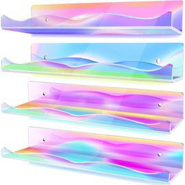 Lot De 4 Étagères Flottantes En Acrylique Irisé Transparent De 39 Cm, Étagère Murale Invisible Pour Poupées, Étagère Murale Pour Chambre D'enfant, Salle De Bain, Dortoir.[G829]