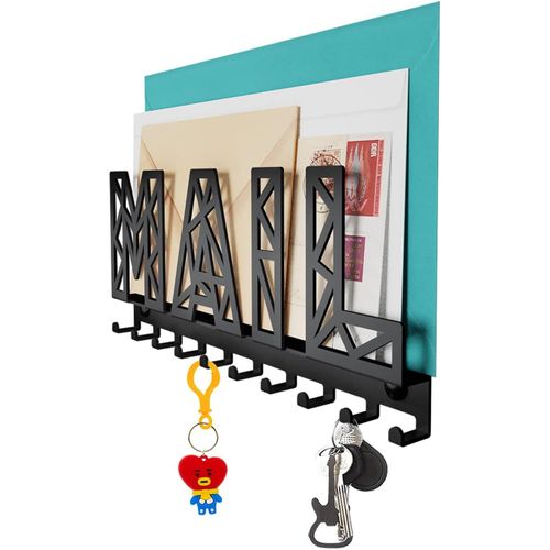 Porte-Clés Et Porte-Lettres Mural En Métal Avec Étagère, Support Pratique Pour Courrier, Porte-Clefs Noir, Porte-Clés Avec Étagère, Étagère Pour Lettre À Entrée 10 Crochets -.[G800]
