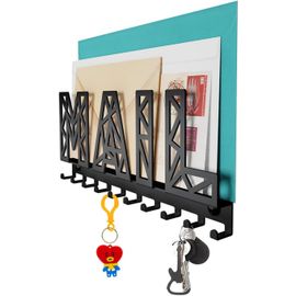 Porte-Clés Et Porte-Lettres Mural En Métal Avec Étagère, Support Pratique Pour Courrier, Porte-Clefs Noir, Porte-Clés Avec Étagère, Étagère Pour Lettre À Entrée 10 Crochets -.[G800]