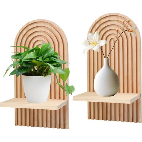 Lot De 2 Étagères Murales Bohèmes En Bois Arc-En-Ciel - Décoration Murale Moderne Bohème - Étagère Flottante En Bois Pour Salon, Salle De Bain, Chambre À Coucher.[G753]