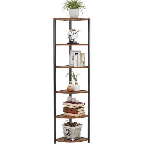 Étagère D'angle À 6 Niveaux, Bibliothèque D'angle Rétro, Étagère De Rangement Support De Plante Pour La Maison, Bureau, Salon, Chambre À Coucher, 34x34x165cm.[G519]