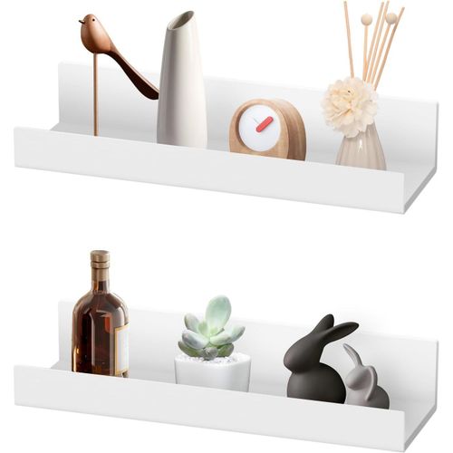 2 Pièces Etagere Murale Sans Percage, 27cm Etagere Sans Percage En Plastique, Etagere Sans Percer Autocollants, Etagere Murale Blanche Pour Cuisine La Salle De Bain Chambre À Coucher.[G528]