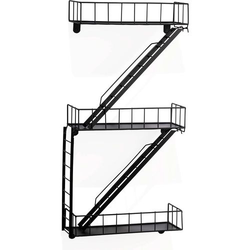 Fire Escape Étagère Murale En Métal Noir ¿ Étagère Suspendue Avec Échelle Pour Décoration De Salon Moderne ¿ Étagère Flottante Pour Décoration De Salle De Bain Chambre À Coucher.[G281]