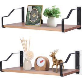 Lot De 2 Étagères Murales Flottantes Rustiques En Bois Massif Sans Perçage Pour Chambre À Coucher, Salle De Bain, Salon, Cuisine, Grande Taille, 44 X 18,5 Cm, Noir.[G716]