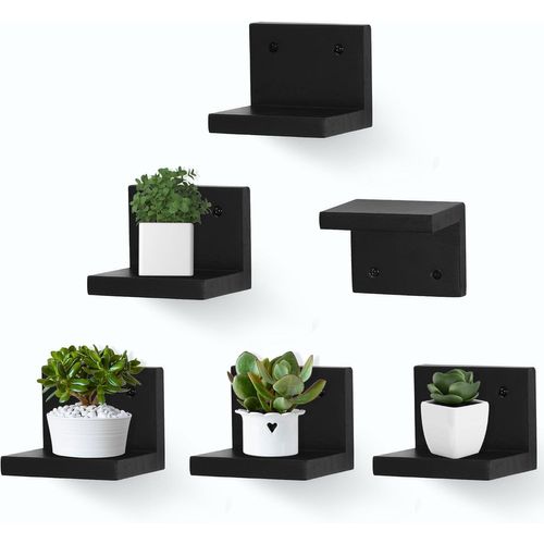 Lot De 6 Petites Étagères Murales Flottantes Pour Exposer De Petites Figurines, Plantes, Objets De Collection, Petites Étagères Murales Pour Chambre À Coucher, Salon, Salle De Bain (Noir).[G715]