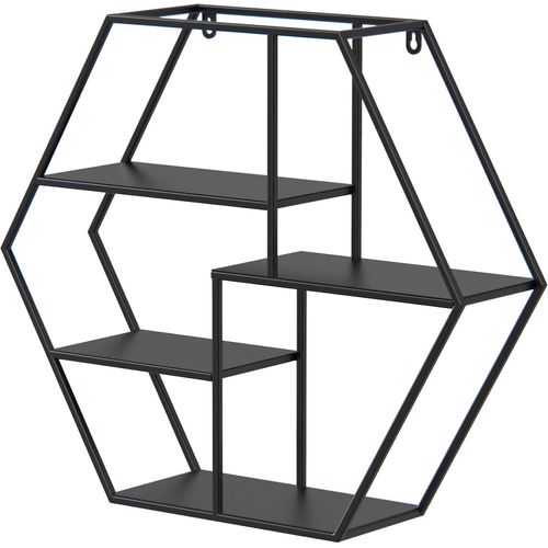 Étagère Murale Noir, Étagère Murale Hexagone, Étagère Murale Cuisine Metal Noir, Étagère Murale Salle De Bain Décoration Salon Vintage Industriel.[G417]