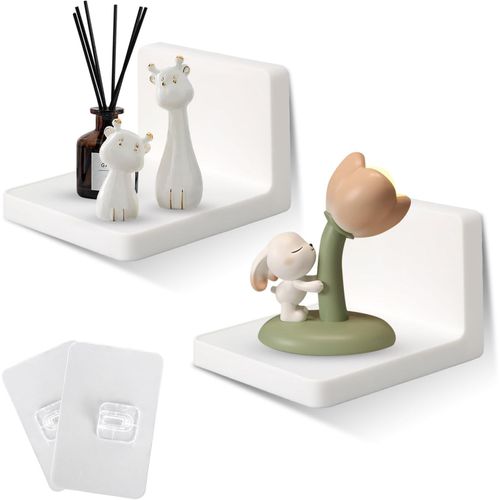 Lot De 2 Petites Étagères Murales En Acrylique - 10 Cm - Blanc - Sans Perçage - Petite Étagère Murale Pour Chambre À Coucher, Salle De Jeux, Salon, Salle De Bain, Salle À Manger, Bureau.[G730]