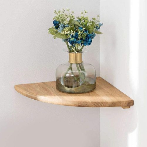 Étagère D¿Angle Flottante En Chêne Rustique Avec Extrémité Arrondie Pour Haut-Parleurs, Livres, Décorations Étagère D¿Angle En Bois, Chêne, 18cm Rayon.[G179]