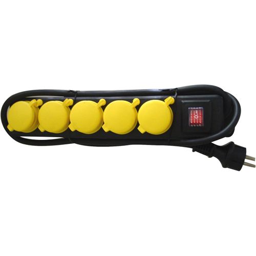 Barre multiprise 5 prises Norme IP 44 / H07RN-F3G1 Coupe 5 mm² Noir/jaune 1,4 m (Import Allemagne).[G782]