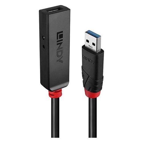 Lindy - Rallonge de câble USB - USB type A (M) pour USB type A, power DC jack 2.5 mm (ID: 0.7 mm) (F) - USB 3.2 - 5 m - mince, actif - noir
