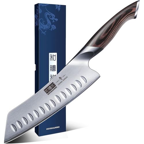 Couteau Santoku - Couteau Cuisine Professionnel De 18cm - Couteau De Chef Japonais Ultra Tranchant - Couteau De Cuisine À Acier Inoxydable Avec Poignée Ergonomique.[G110]