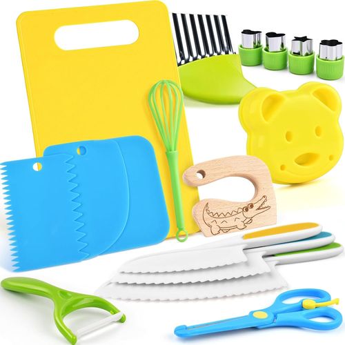 Kit Couteau sécurité de Cuisine pour Enfants - 17 Pièces Couteau Montessori Enfants pour couper et cuire des fruits ou légumes Couteau Enfant qui ne Coupe pas, Couteaux enfants à partir de 2 ans.[G118]